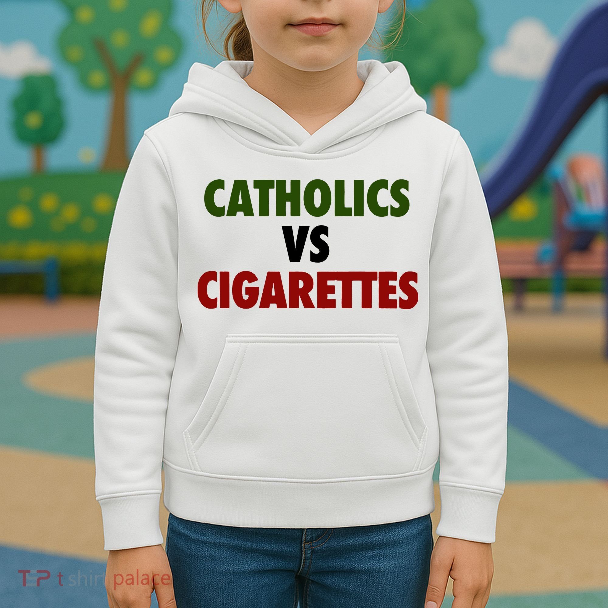 Catholics Vs Cigarettes Kids Hoodie
