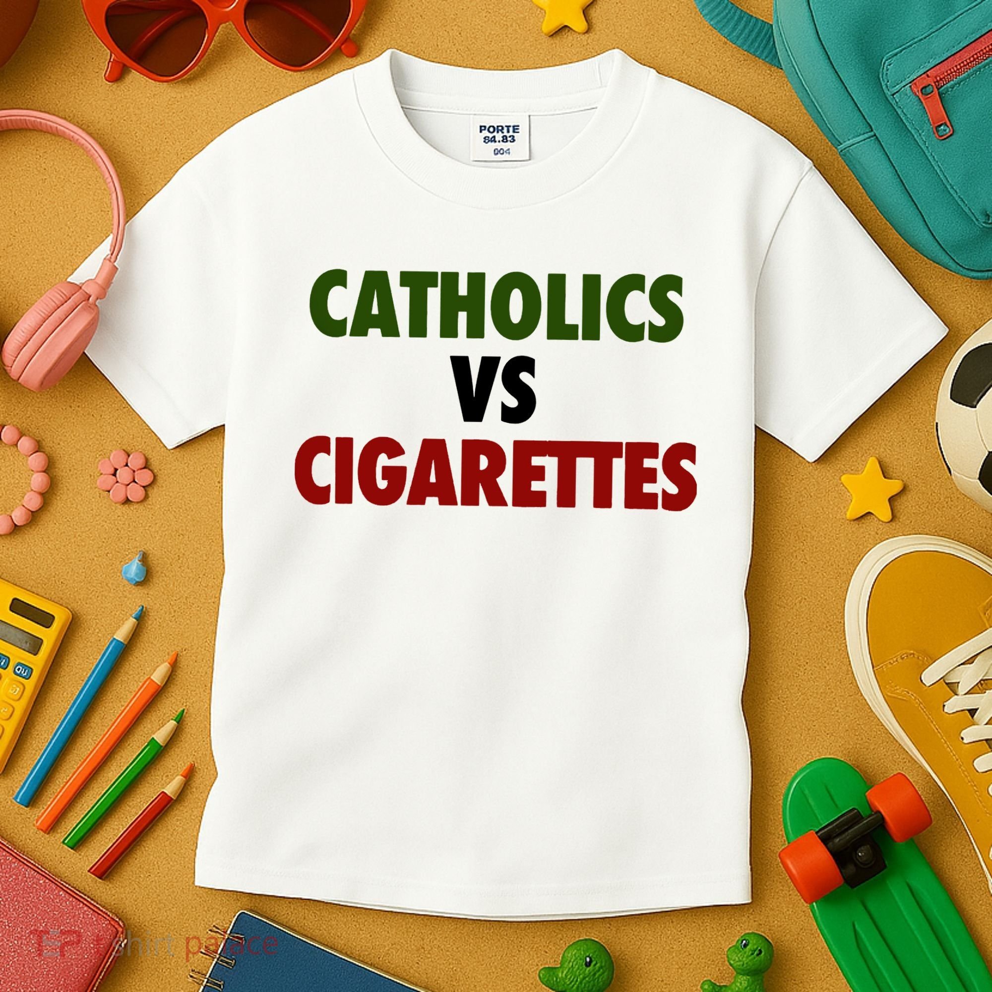 Catholics Vs Cigarettes Kids T-Shirt
