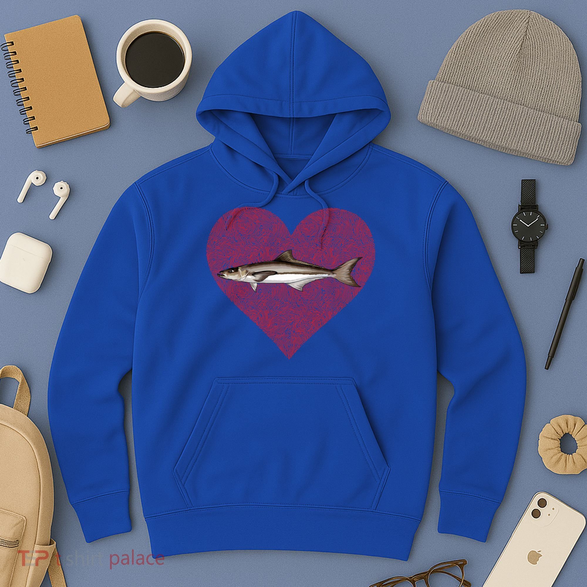 Cobia Valentines Day Fish Love Fingerprint Gift Hoodie