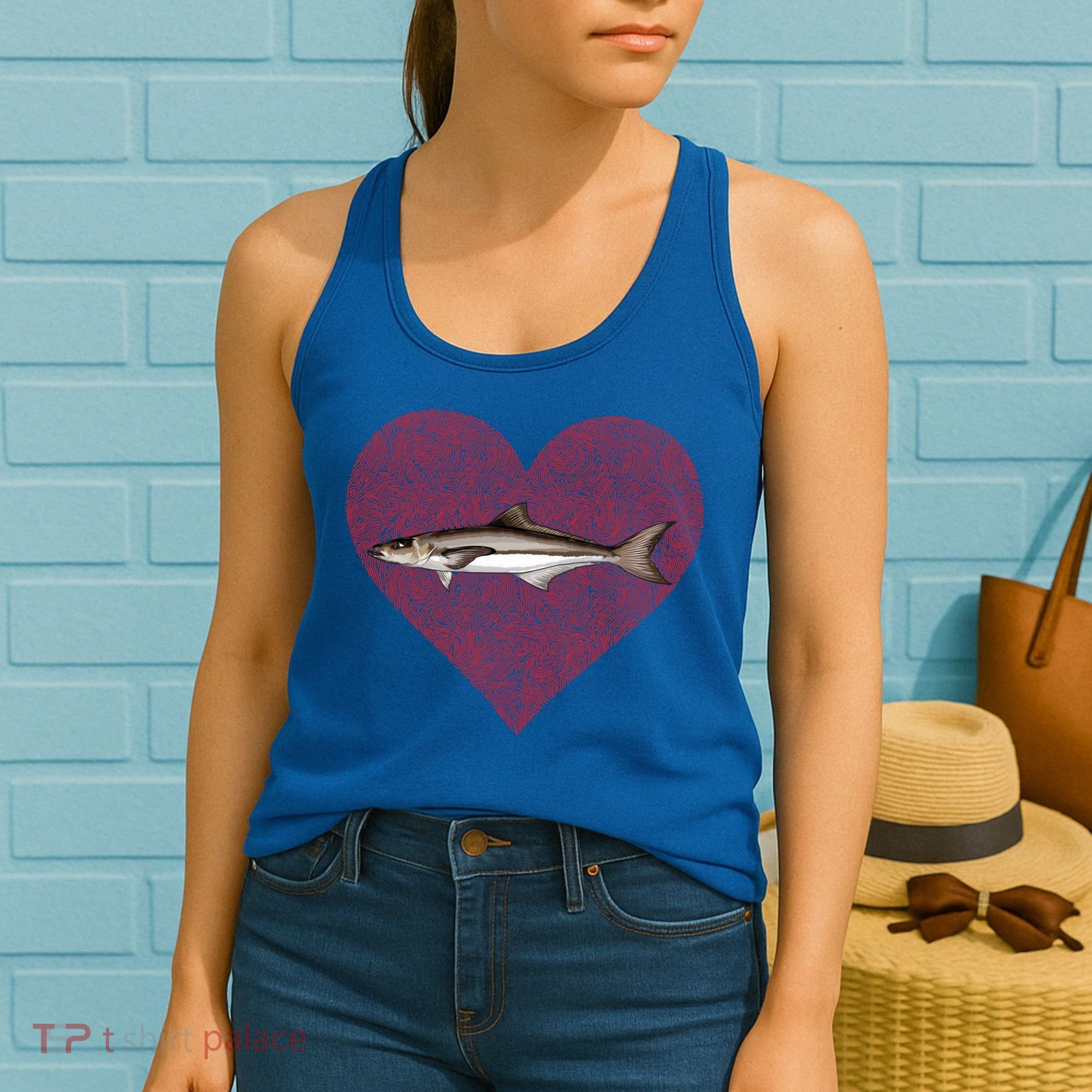 Cobia Valentines Day Fish Love Fingerprint Gift Women's Tank Top