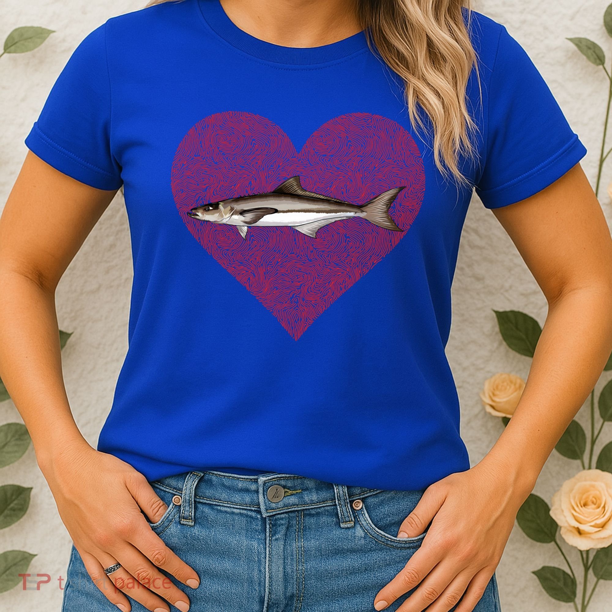 Cobia Valentines Day Fish Love Fingerprint Gift Women's T-Shirt
