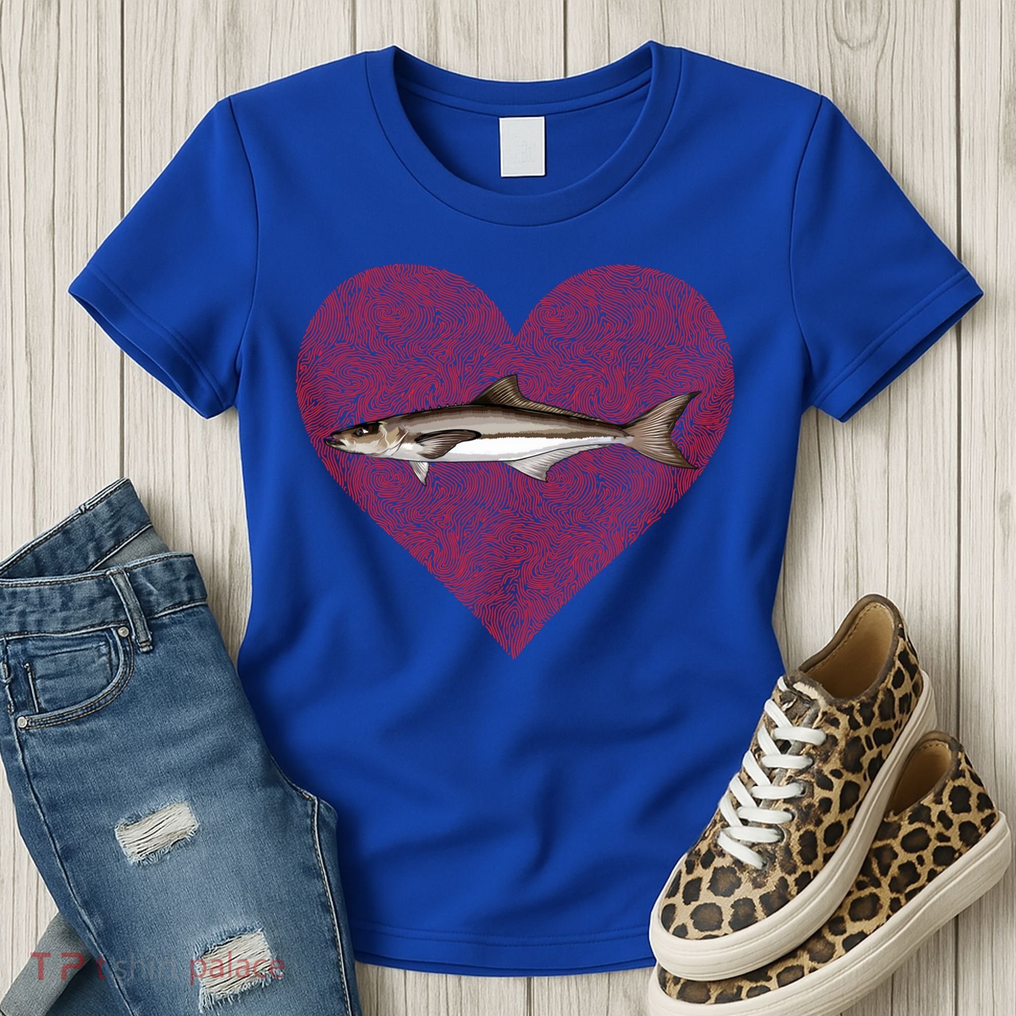 Cobia Valentines Day Fish Love Fingerprint Gift Women's T-Shirt