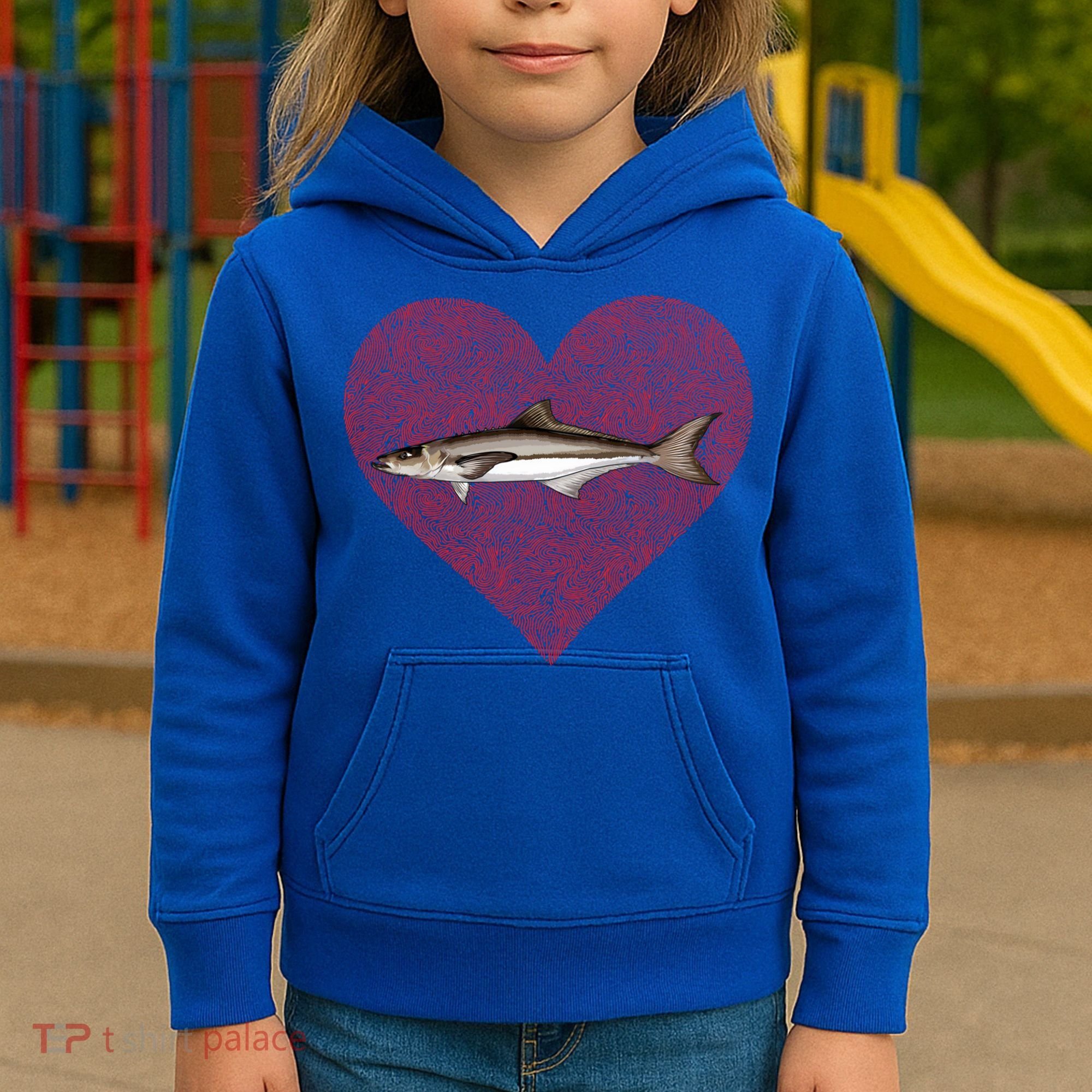 Cobia Valentines Day Fish Love Fingerprint Gift Kids Hoodie