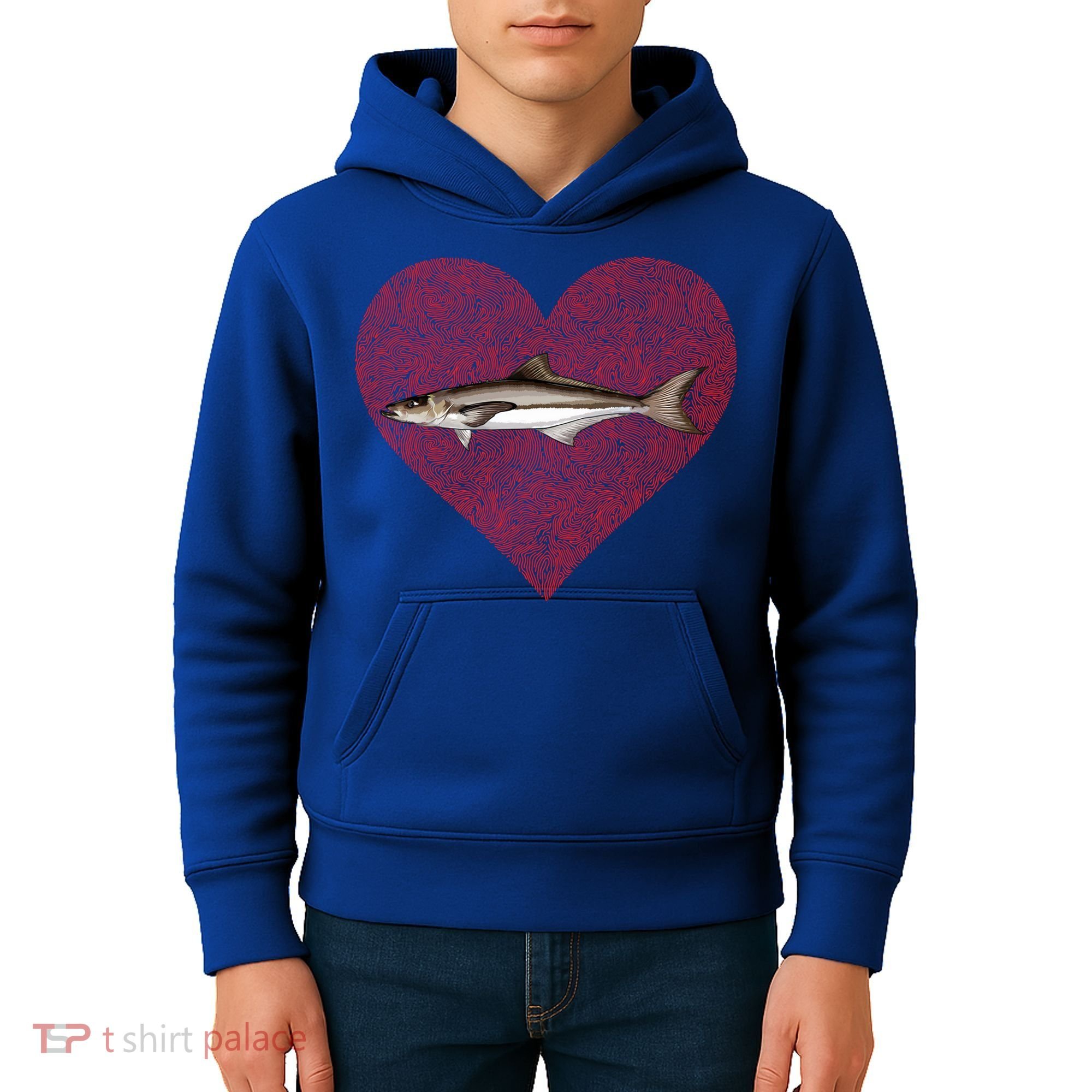 Cobia Valentines Day Fish Love Fingerprint Gift Kids Hoodie