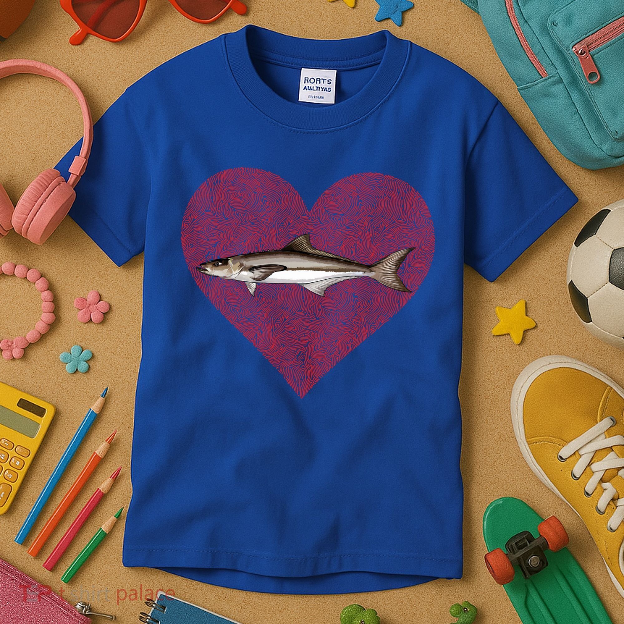 Cobia Valentines Day Fish Love Fingerprint Gift Kids T-Shirt