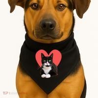 Cute Valentines Day Tuxedo Cat Lover USA-Made Doggie Bandana thumb 1