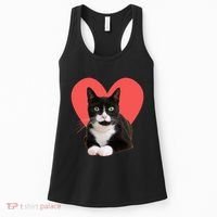 Cute Valentines Day Tuxedo Cat Lover Women's Tank Top thumb 0
