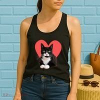 Cute Valentines Day Tuxedo Cat Lover Women's Tank Top thumb 2