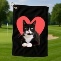 Cute Valentines Day Tuxedo Cat Lover Golf Towel thumb 1