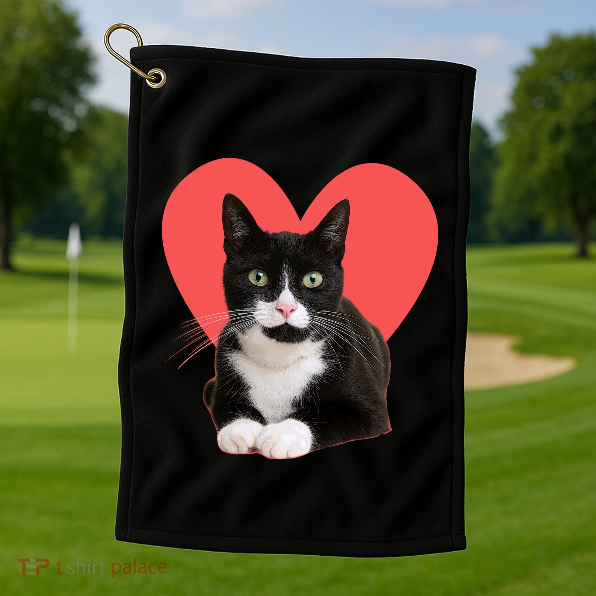 Cute Valentines Day Tuxedo Cat Lover Golf Towel
