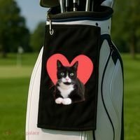 Cute Valentines Day Tuxedo Cat Lover Golf Towel thumb 2