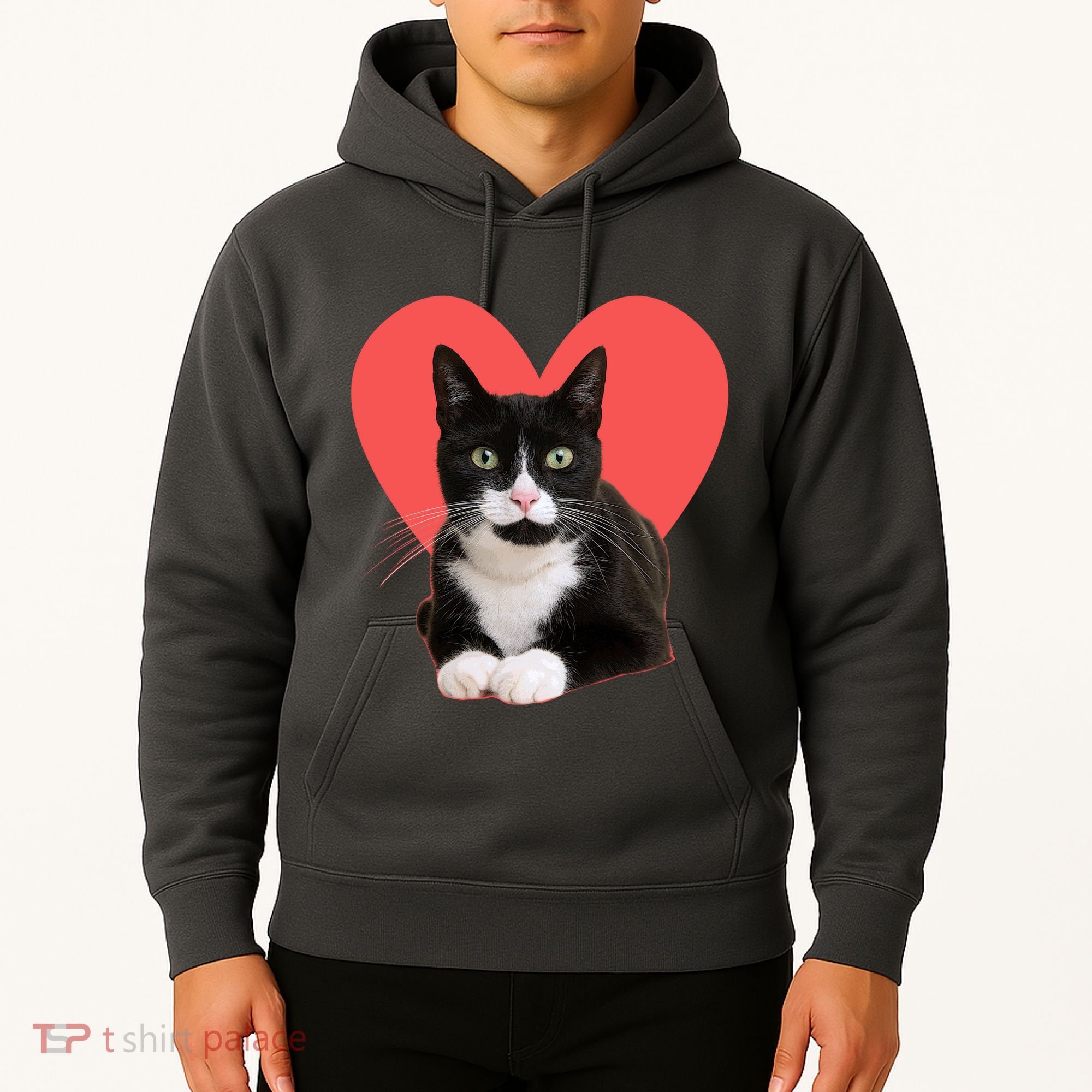 Cute Valentines Day Tuxedo Cat Lover Hoodie