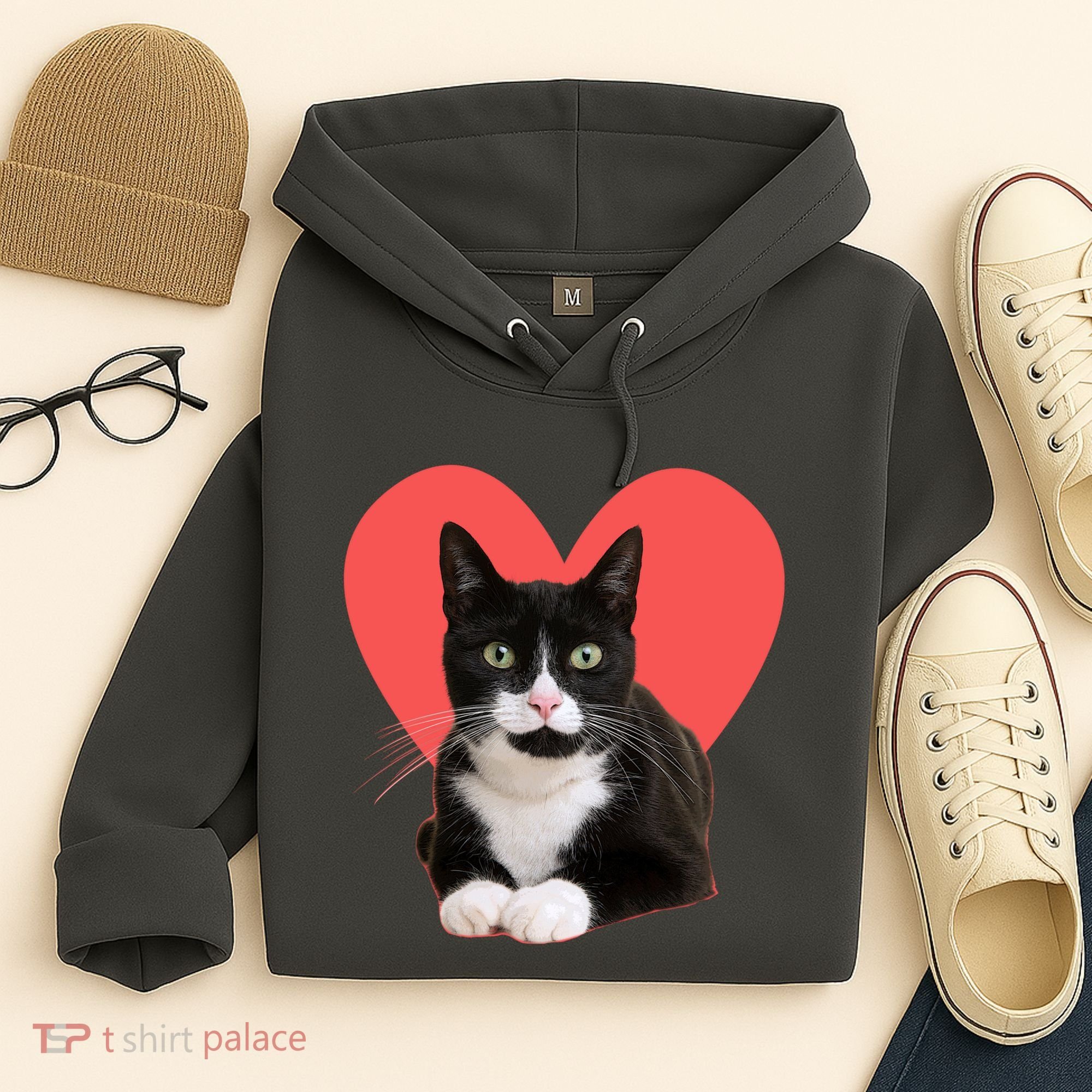 Cute Valentines Day Tuxedo Cat Lover Hoodie