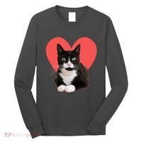 Cute Valentines Day Tuxedo Cat Lover Long Sleeve Shirt thumb 0