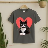 Cute Valentines Day Tuxedo Cat Lover T-Shirt thumb 2