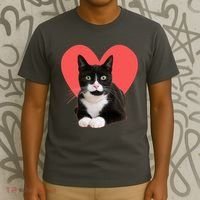 Cute Valentines Day Tuxedo Cat Lover T-Shirt thumb 3