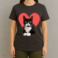 Cute Valentines Day Tuxedo Cat Lover T-Shirt thumb 4