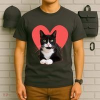 Cute Valentines Day Tuxedo Cat Lover T-Shirt thumb 6