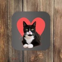 Cute Valentines Day Tuxedo Cat Lover Coaster thumb 0