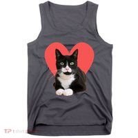 Cute Valentines Day Tuxedo Cat Lover Tank Top thumb 0