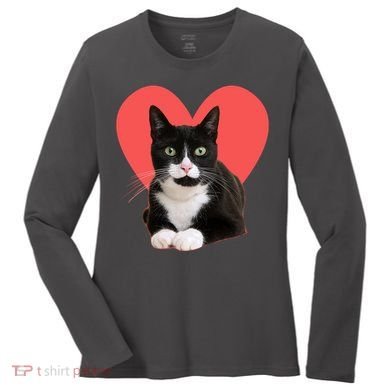 Cute Valentines Day Tuxedo Cat Lover Women's Long Sleeve Shirt