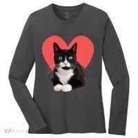 Cute Valentines Day Tuxedo Cat Lover Women's Long Sleeve Shirt thumb 0