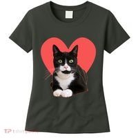 Cute Valentines Day Tuxedo Cat Lover Women's T-Shirt thumb 0