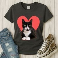 Cute Valentines Day Tuxedo Cat Lover Women's T-Shirt thumb 3