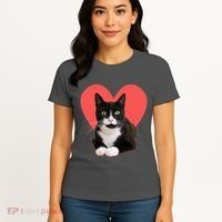 Cute Valentines Day Tuxedo Cat Lover Women's T-Shirt thumb 4