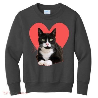 Cute Valentines Day Tuxedo Cat Lover Kids Sweatshirt