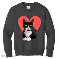 Cute Valentines Day Tuxedo Cat Lover Kids Sweatshirt thumb 0