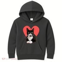 Cute Valentines Day Tuxedo Cat Lover Kids Hoodie thumb 0