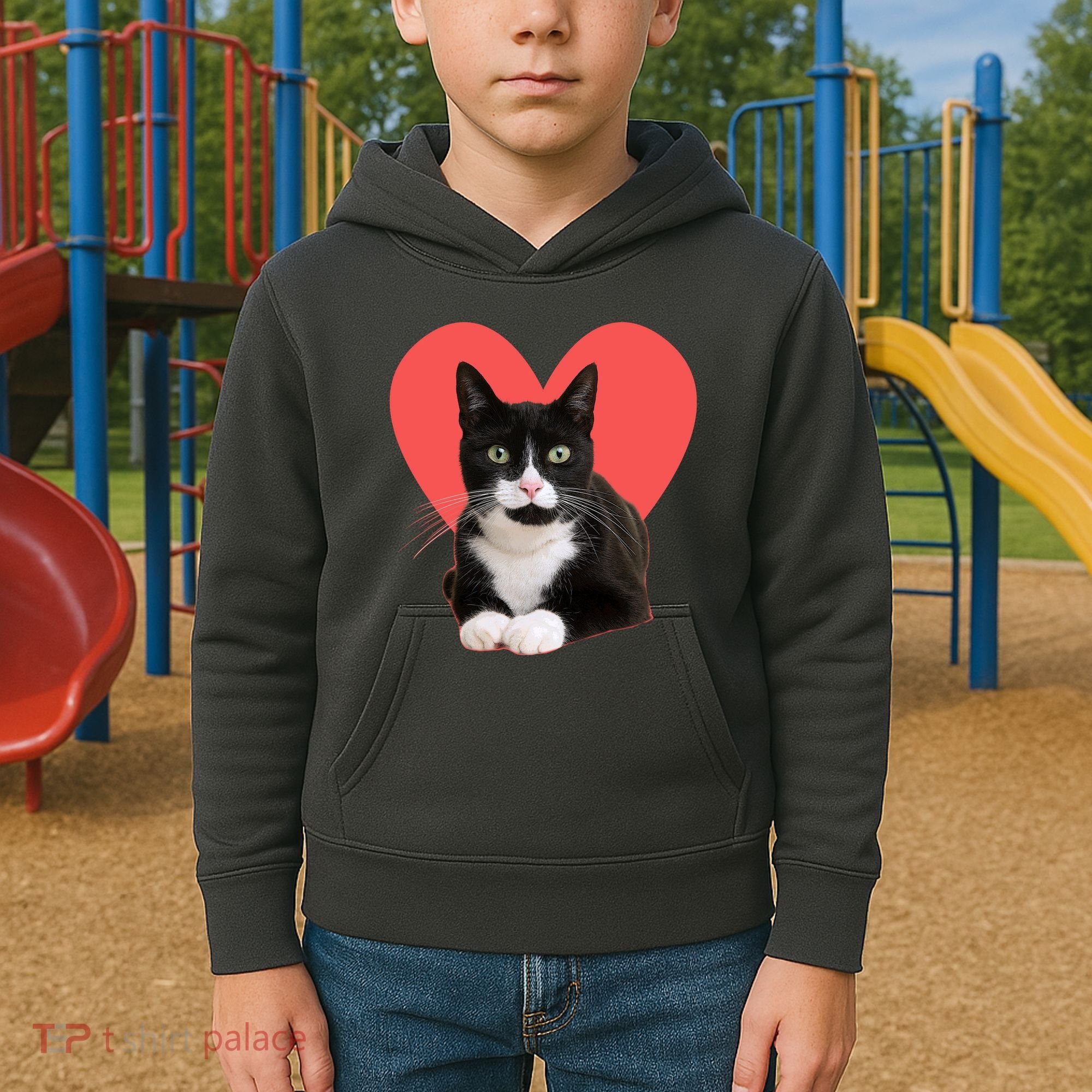 Cute Valentines Day Tuxedo Cat Lover Kids Hoodie