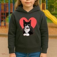 Cute Valentines Day Tuxedo Cat Lover Kids Hoodie thumb 3