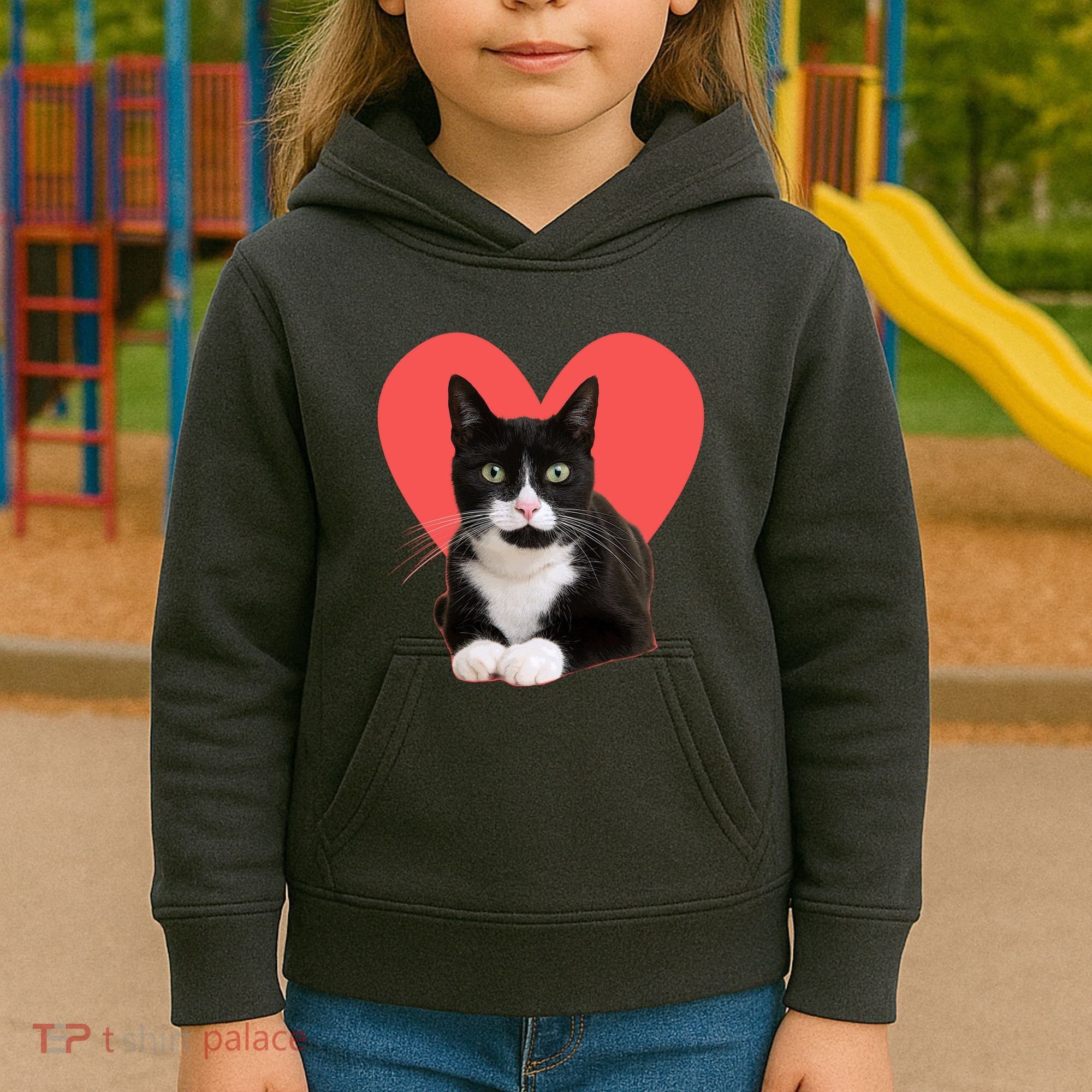 Cute Valentines Day Tuxedo Cat Lover Kids Hoodie