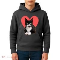 Cute Valentines Day Tuxedo Cat Lover Kids Hoodie thumb 4