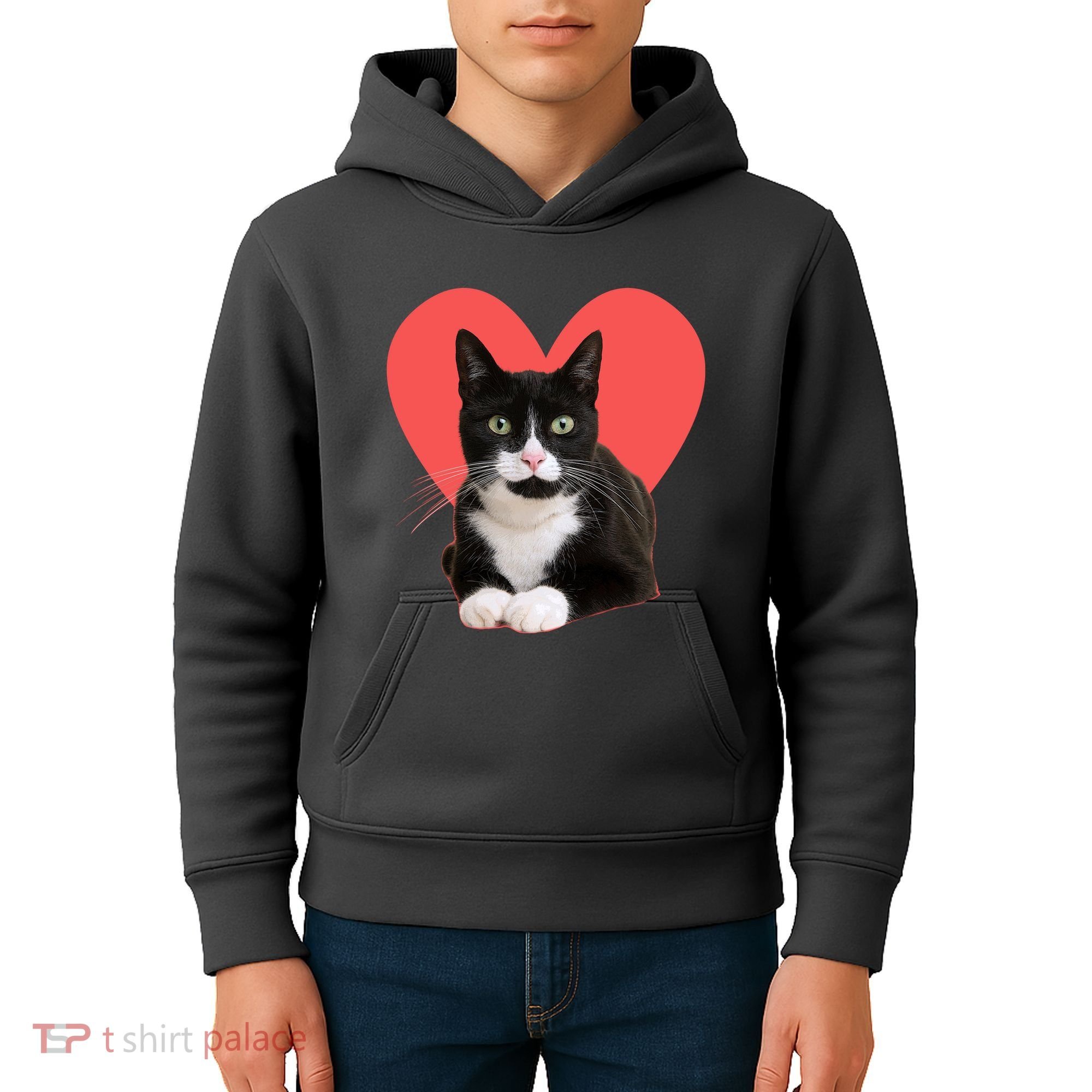 Cute Valentines Day Tuxedo Cat Lover Kids Hoodie