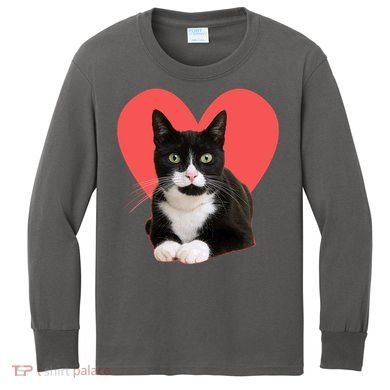 Cute Valentines Day Tuxedo Cat Lover Kids Long Sleeve Shirt