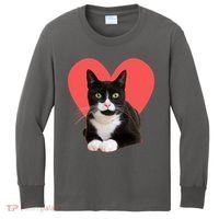 Cute Valentines Day Tuxedo Cat Lover Kids Long Sleeve Shirt thumb 0