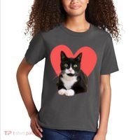Cute Valentines Day Tuxedo Cat Lover Kids T-Shirt thumb 2