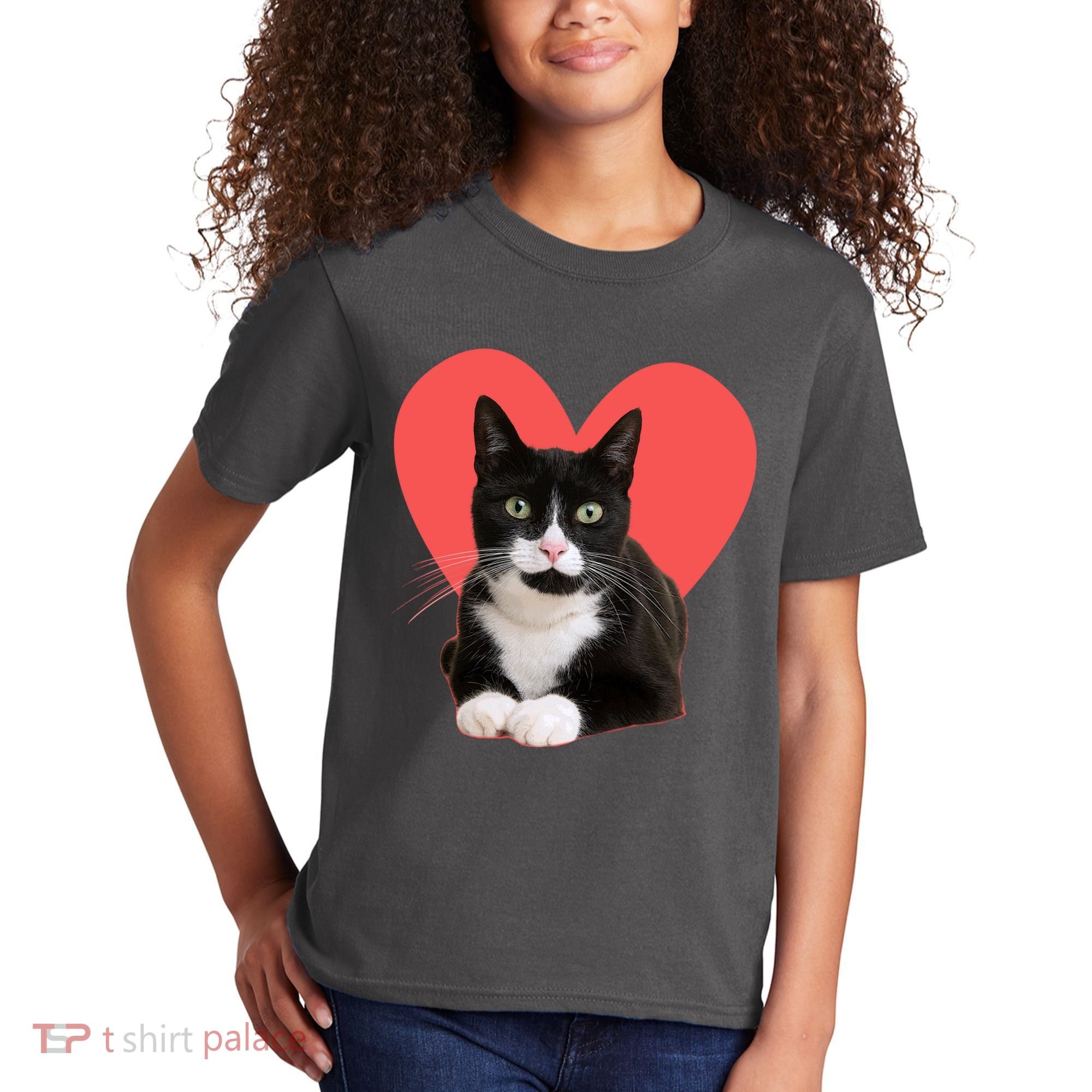 Cute Valentines Day Tuxedo Cat Lover Kids T-Shirt