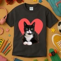 Cute Valentines Day Tuxedo Cat Lover Kids T-Shirt thumb 3