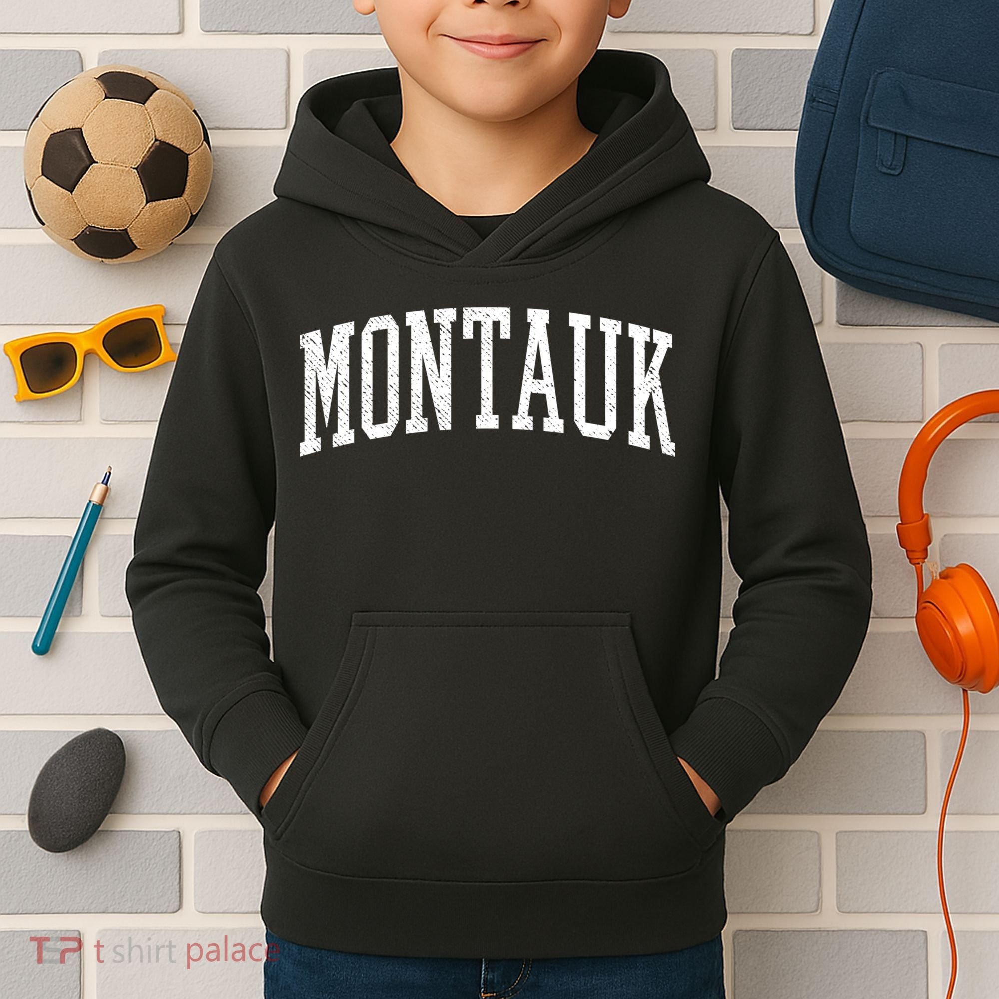 Classic Varsity Distressed Montauk Kids Hoodie