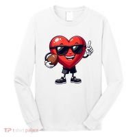 Cute Valentines Day Heart Playing Football Long Sleeve Shirt thumb 0