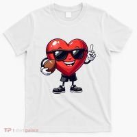Cute Valentines Day Heart Playing Football T-Shirt thumb 0