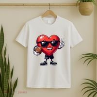 Cute Valentines Day Heart Playing Football T-Shirt thumb 2