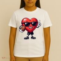 Cute Valentines Day Heart Playing Football T-Shirt thumb 4