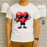 Cute Valentines Day Heart Playing Football T-Shirt thumb 6