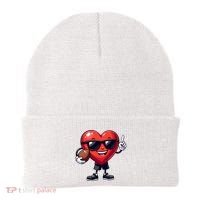 Cute Valentines Day Heart Playing Football Beanie thumb 0