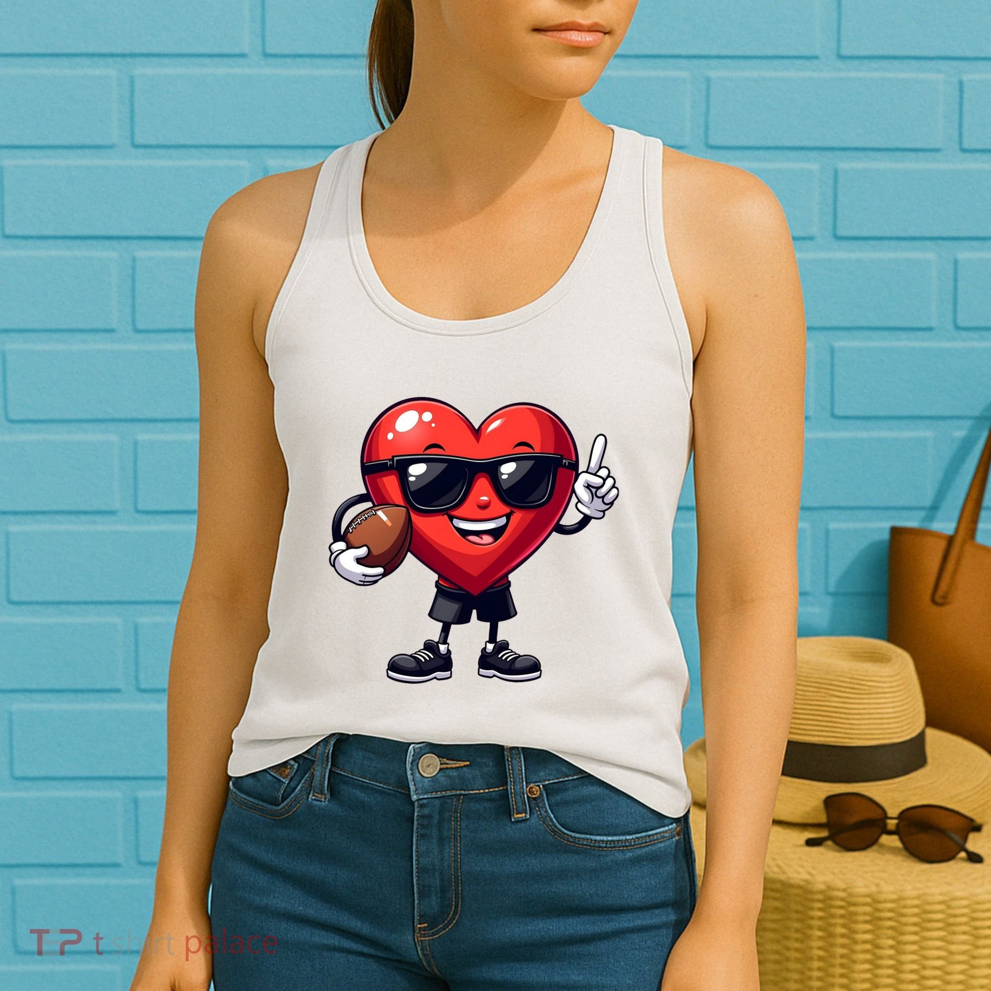 Cute Valentines Day Heart Playing Football Women's Tank Top